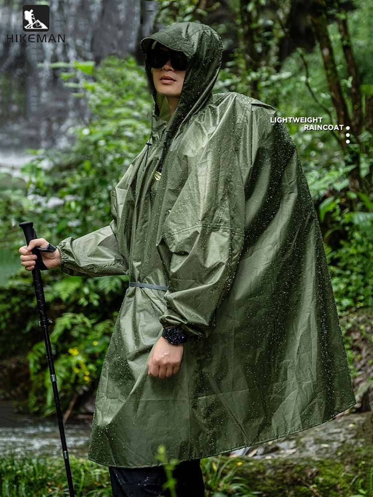 Camping Rain Poncho - 초경량 지퍼형 방수 우비, 210T 폴리에스터